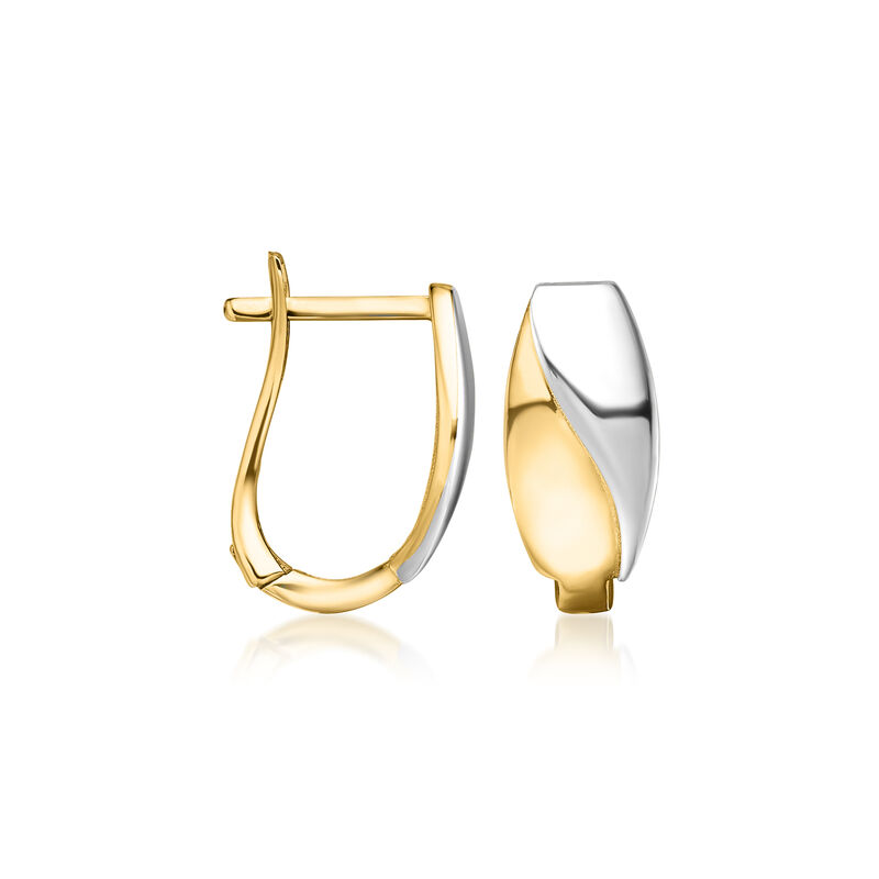 14kt Two-Tone Gold Curved Hoop Earrings. 5/8&quot; image number 2