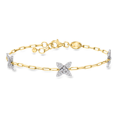 Charles Garnier "Flora" .70 ct. t.w. CZ Flower Station Bracelet in 18kt Gold Over Sterling with Sterling Silver