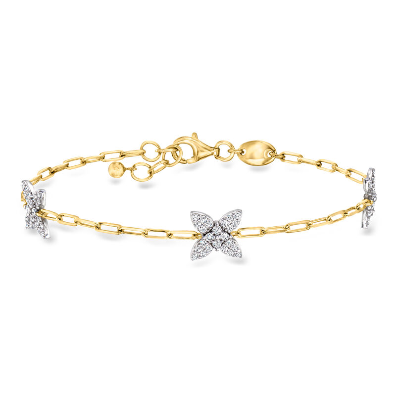 Charles Garnier "Flora" .70 ct. t.w. CZ Flower Station Bracelet in 18kt Gold Over Sterling with Sterling Silver. 7" image number 0