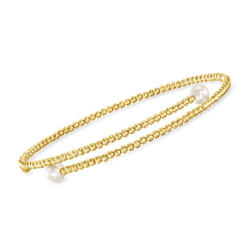 4-5mm Cultured Pearl Beaded Bypass Cuff Bracelet in 14kt Yellow Gold. 7&quot; image number 0