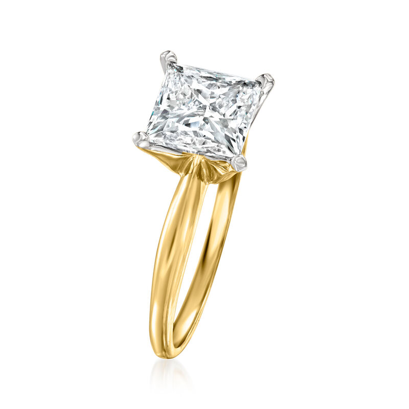 2.00 Carat Princess-Cut Lab-Grown Diamond Solitaire Ring in 14kt Yellow Gold image number 2