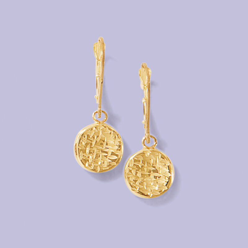 14kt Yellow Gold Textured and Polished Disc Drop Earrings  image number 2
