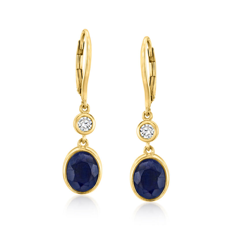 5.00 ct. t.w. Sapphire Drop Earrings with .33 ct. t.w. Lab-Grown Diamonds in 18kt Gold Over Sterling  image number 0