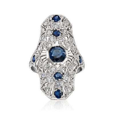 C. 1980 Vintage 1.35 ct. t.w. Sapphire and .70 ct. t.w. Diamond Flower Ring in Platinum