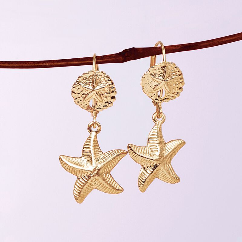 14kt Yellow Gold Sand Dollar and Starfish Drop Earrings image number 3