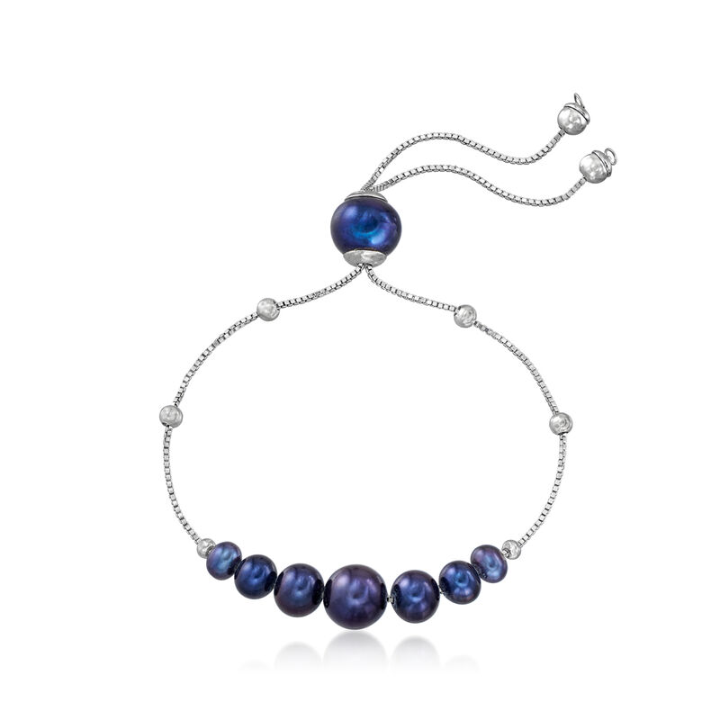 4-9.5mm Black Cultured Pearl Bolo Bracelet in Sterling Silver image number 2
