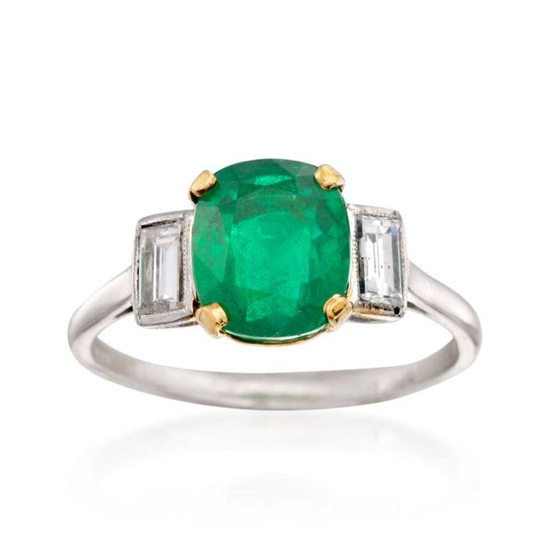 C. 1990 Vintage 2.65 Carat Emerald and .45 ct. t.w. Diamond Ring in Platinum. Size 8.75 image number 0