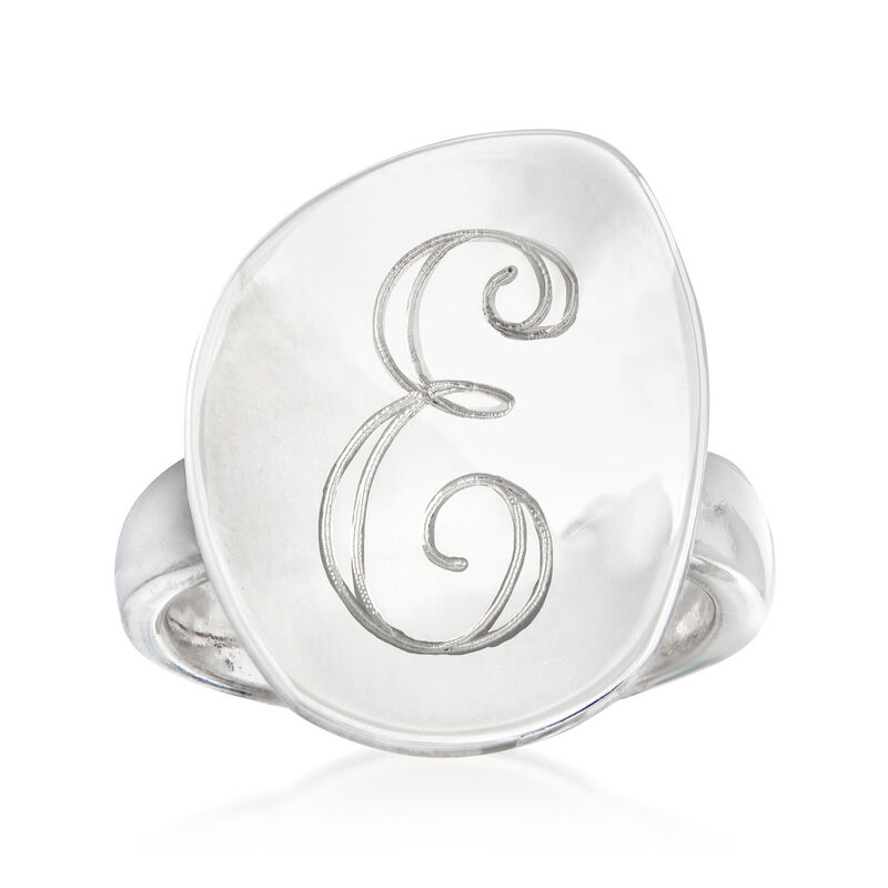 Italian Sterling Silver Single-Initial Concave Disc Ring image number 0