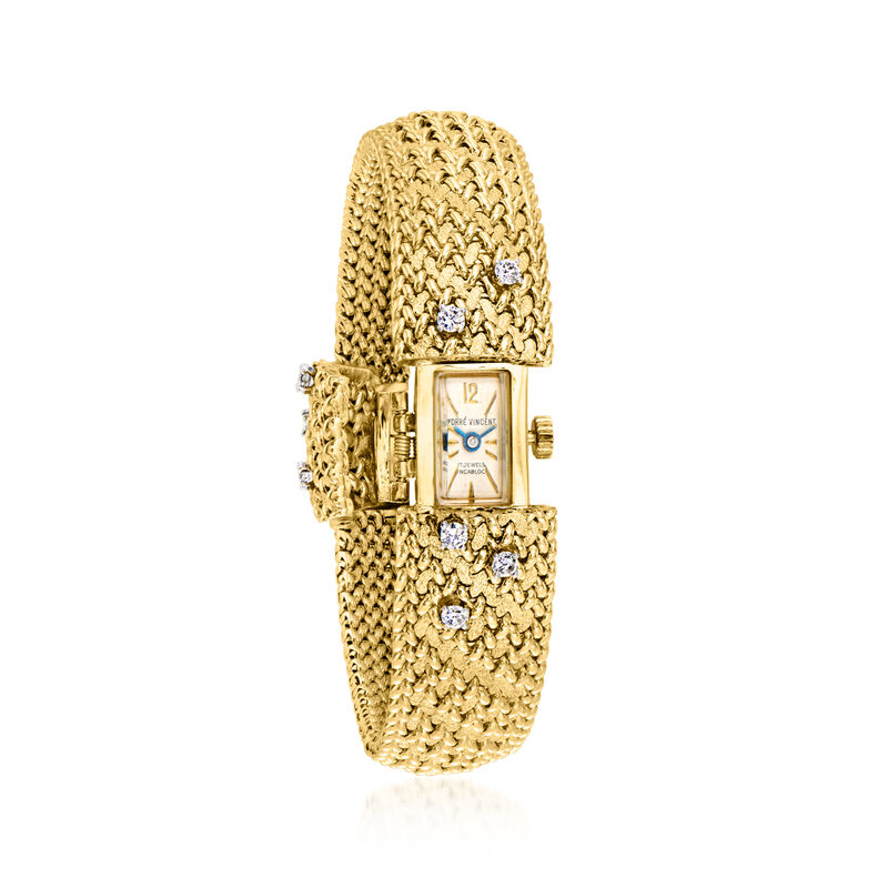 C. 1960 Vintage Torre Vincent Women's 14kt Yellow Gold Watch Bracelet with .55 ct. t.w. Diamonds. Size 7.5 image number 0