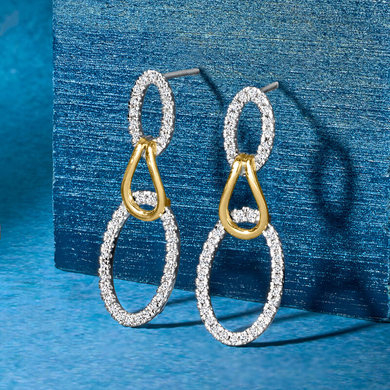 .50 ct. t.w. Diamond Oval Loop Drop Earrings in Sterling Silver and 14kt Yellow Gold image number 3