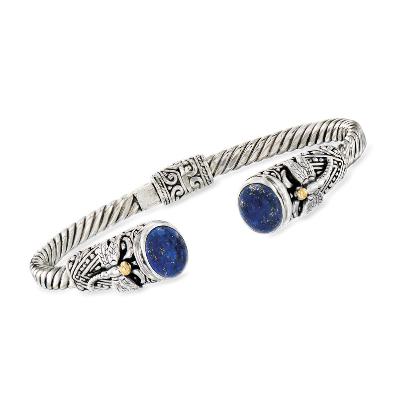 Lapis Bali-Style Dragonfly Cuff Bracelet in Sterling Silver and 18kt Yellow Gold image number 0