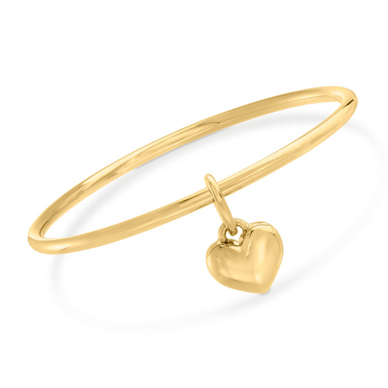 Italian Andiamo 14kt Yellow Gold Over Resin Heart Charm Bangle Bracelet image number 0