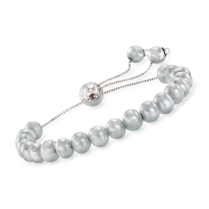 6-9mm Gray Cultured Pearl Bolo Bracelet in Sterling Silver image number 0