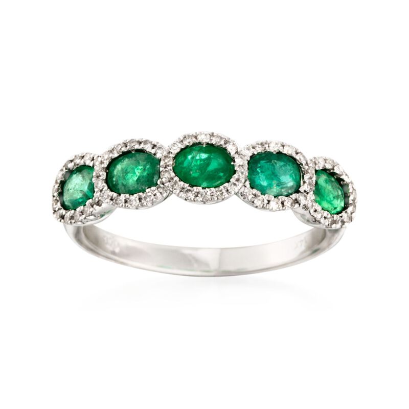 1.10 ct. t.w. Emerald Five-Stone Ring with .20 ct. t.w. Diamonds in 14kt White Gold. Size 7 image number 0