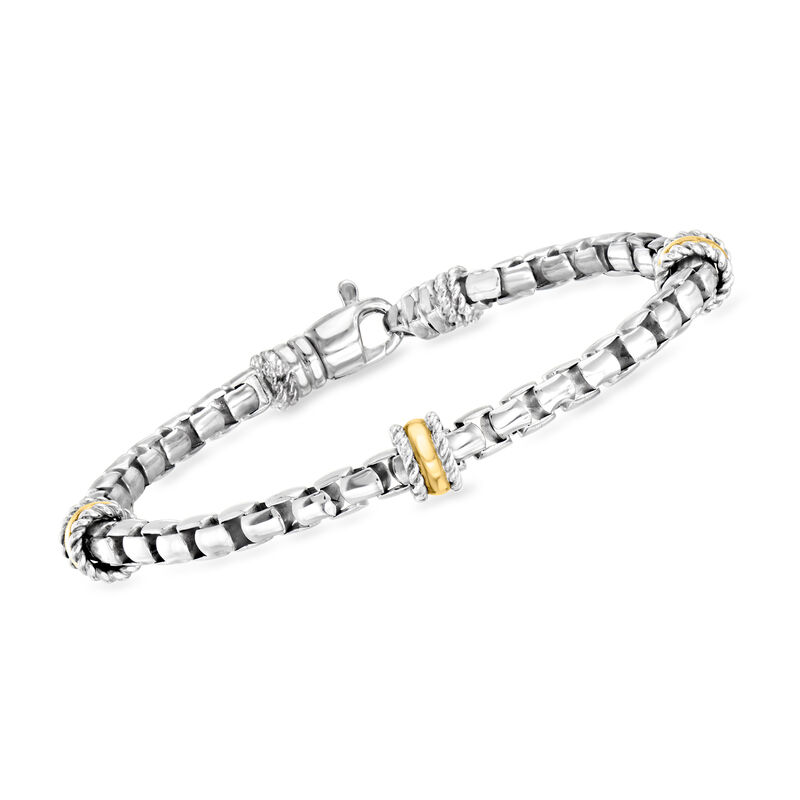 Phillip Gavriel Men's "Italian Cable" Sterling Silver Box-Chain Bracelet with 18kt Yellow Gold. 8" image number 0