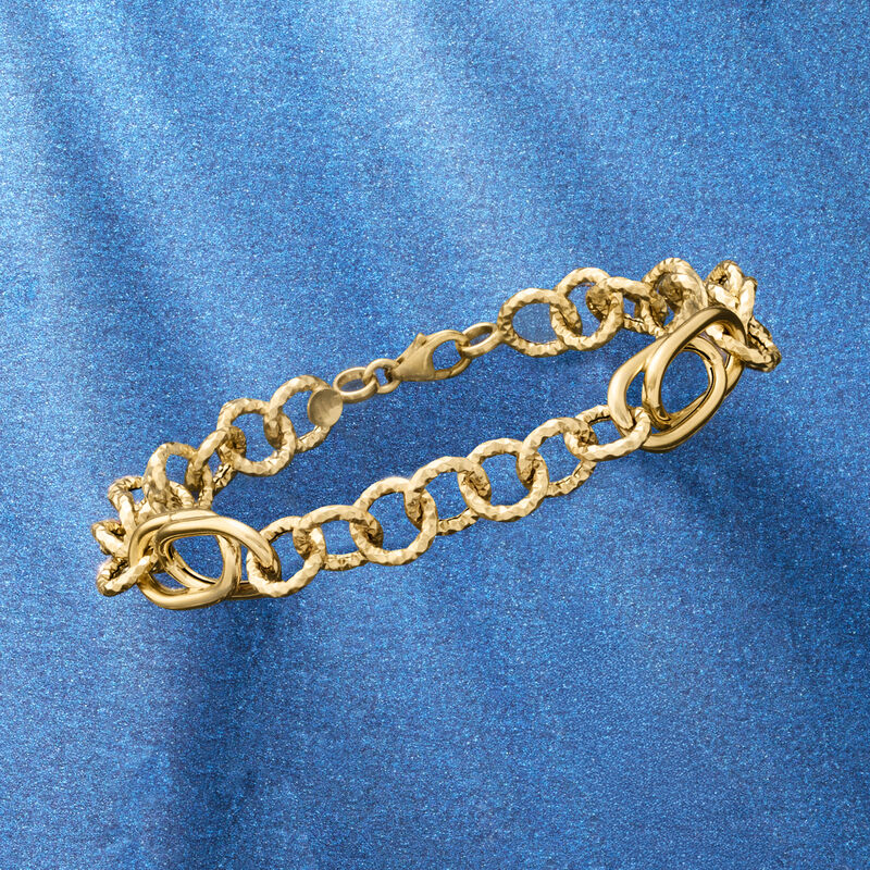 Italian 14kt Yellow Gold Alternating Cable and Oval-Link Bracelet image number 3