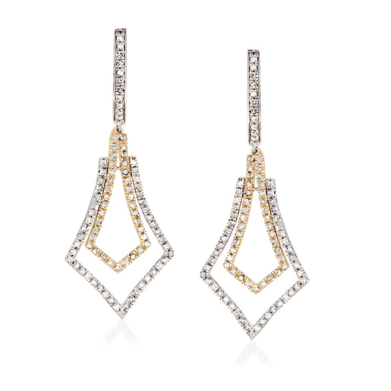 1.00 ct. t.w. Diamond Drop Earrings in Sterling Silver and 14kt Yellow Gold image number 0