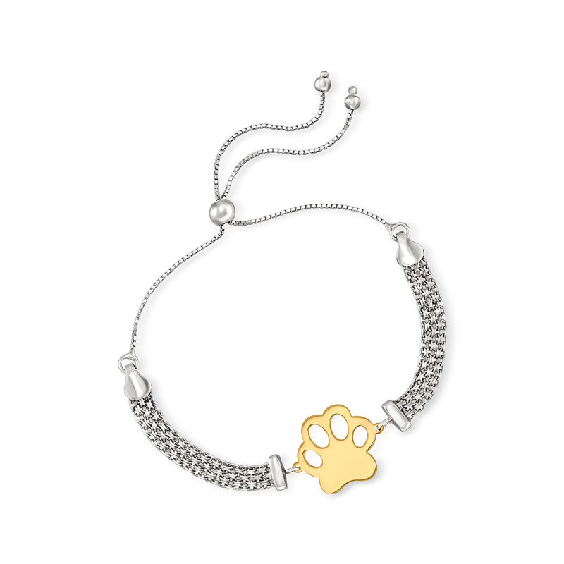 Two-Tone Sterling Silver Paw Print Bismark-Link Bolo Bracelet image number 2