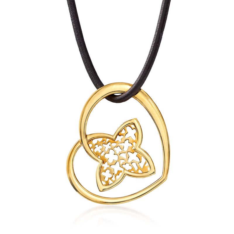 C. 1980 Vintage Louis Vuitton Panclantitte 18kt Yellow Gold Necklace with Black Leather Cord. 26&quot; image number 0