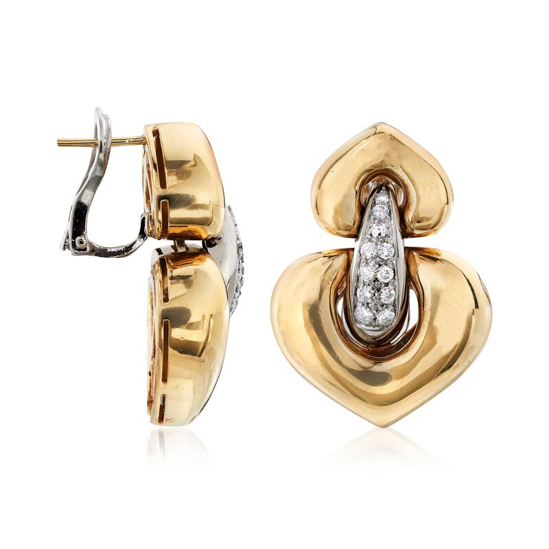 C. 1980 Vintage .55 ct. t.w. Diamond Heart-Shaped Doorknocker Earrings in 18kt Yellow Gold  image number 2