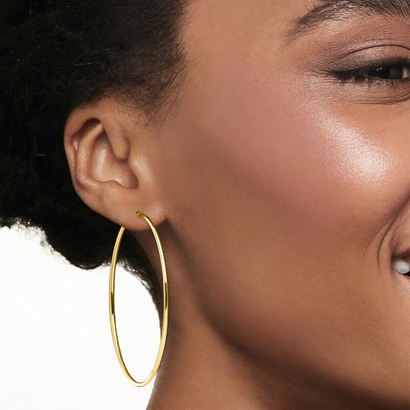 1.5mm 14kt Yellow Gold Endless Hoop Earrings. 2 3/8&quot; image number 1
