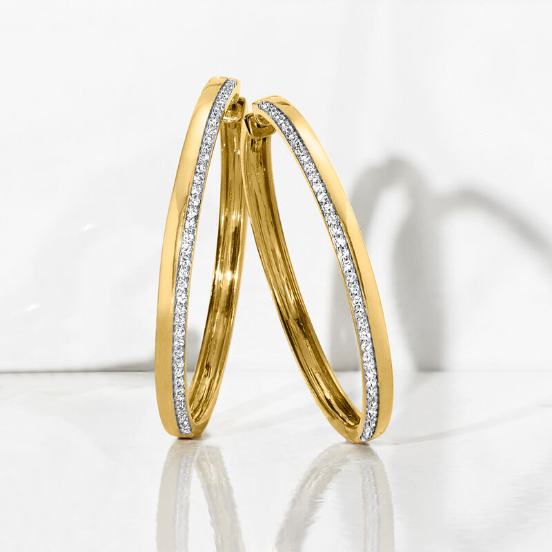 .50 ct. t.w. Diamond Hoop Earrings in 18kt Gold Over Sterling. 1/2&quot; image number 2