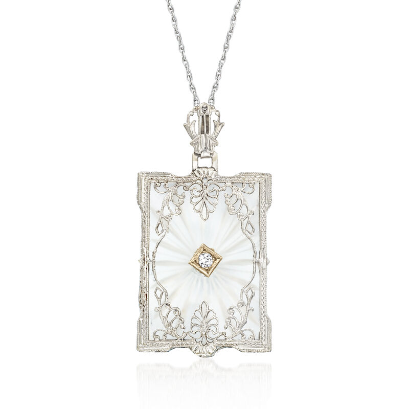 C. 1930 Vintage 12.00 Carat Rock Crystal Pendant Necklace with Single Diamond in 14kt White Gold. 20" image number 0