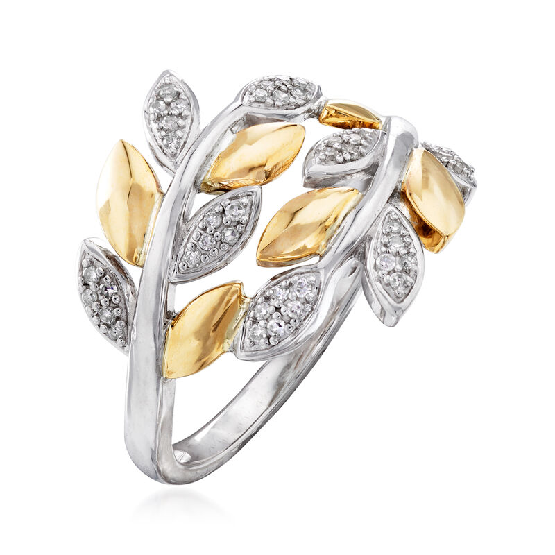.13 ct. t.w. Diamond Bypass Leaf Ring in Sterling Silver and 14kt Yellow Gold image number 2