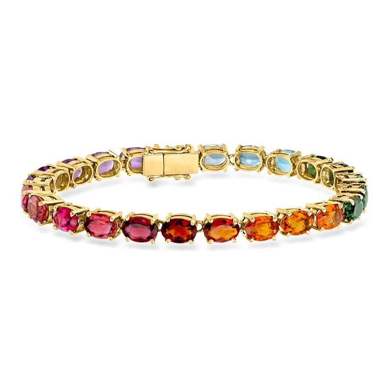C. 1980 Vintage 19.25 Multi-Gemstone Bracelet in 18kt Yellow Gold. 7" image number 0