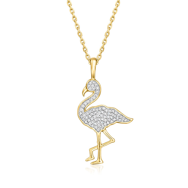 .10 ct. t.w. Diamond Flamingo Pendant Necklace in 18kt Gold Over Sterling. 16&quot; image number 1