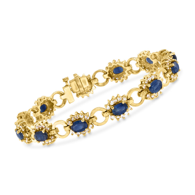 C. 1975 Vintage 6.70 ct. t.w. Sapphire and 1.80 ct. t.w. Diamond Bracelet in 14kt Yellow Gold. 7&quot; image number 0