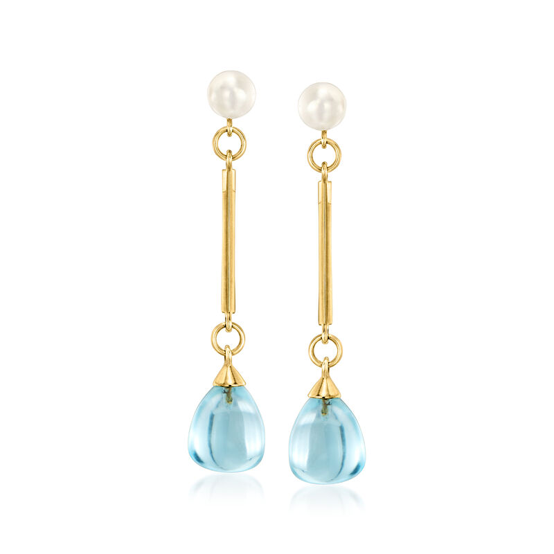 C. 2000 Vintage 6mm Cultured Pearl and 18.00 ct. t.w. Swiss Blue Topaz Interchangeable Drop Earrings in 18kt Yellow Gold  image number 3