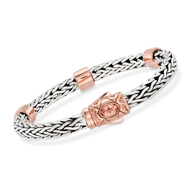 Phillip Gavriel &quot;La Vie En Rose&quot; .72 ct. t.w. White Sapphire Station Bracelet in Sterling Silver and 18kt Rose Gold. 7.25&quot; image number 2