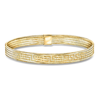 Italian 10kt Yellow Gold Greek Key Mesh Stretch Bracelet