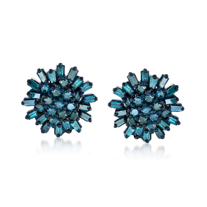 .75 ct. t.w. Blue Diamond Cluster Earrings in Sterling Silver  image number 0