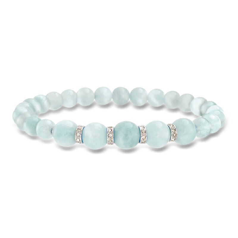 50.00 ct. t.w. Aquamarine Bead and .24 ct. t.w. Diamond Stretch Bracelet with Sterling Silver image number 0