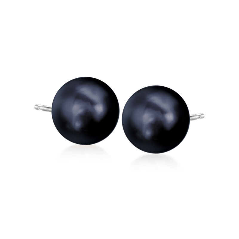 10-11mm Black Cultured Pearl Stud Earrings in 14kt White Gold image number 0