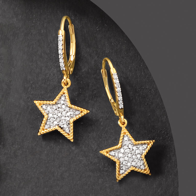 .33 ct. t.w. Diamond Star Drop Earrings in 18kt Gold Over Sterling image number 2