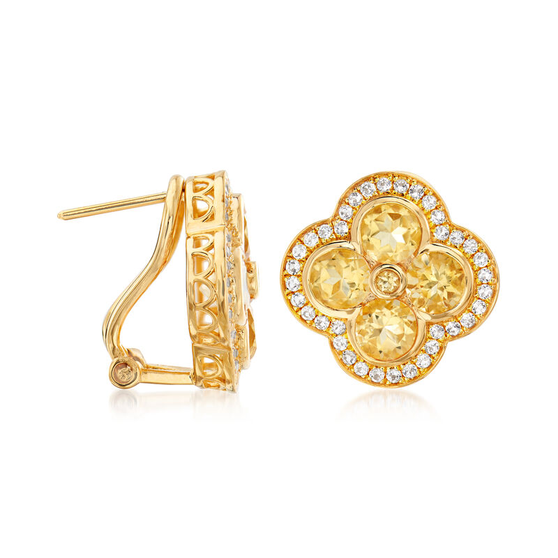 3.30 ct. t.w. Citrine and .50 ct. t.w. White Topaz Floral Earrings in 18kt Gold Over Sterling image number 2