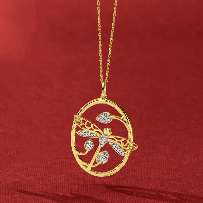 .10 ct. t.w. Diamond Dragonfly Pendant Necklace in 18kt Gold Over Sterling image number 3