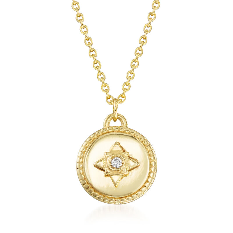 14kt Yellow Gold Star Medallion Necklace with Diamond Accent image number 0