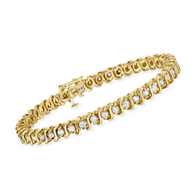 C. 1990 Vintage 3.00 ct. t.w. Diamond S-Link Tennis Bracelet in 14kt Yellow Gold
