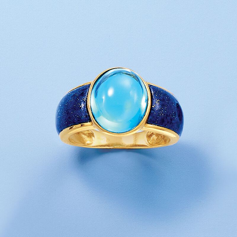 7.75 Carat Blue Topaz and Lapis Ring in 14kt Yellow Gold image number 3