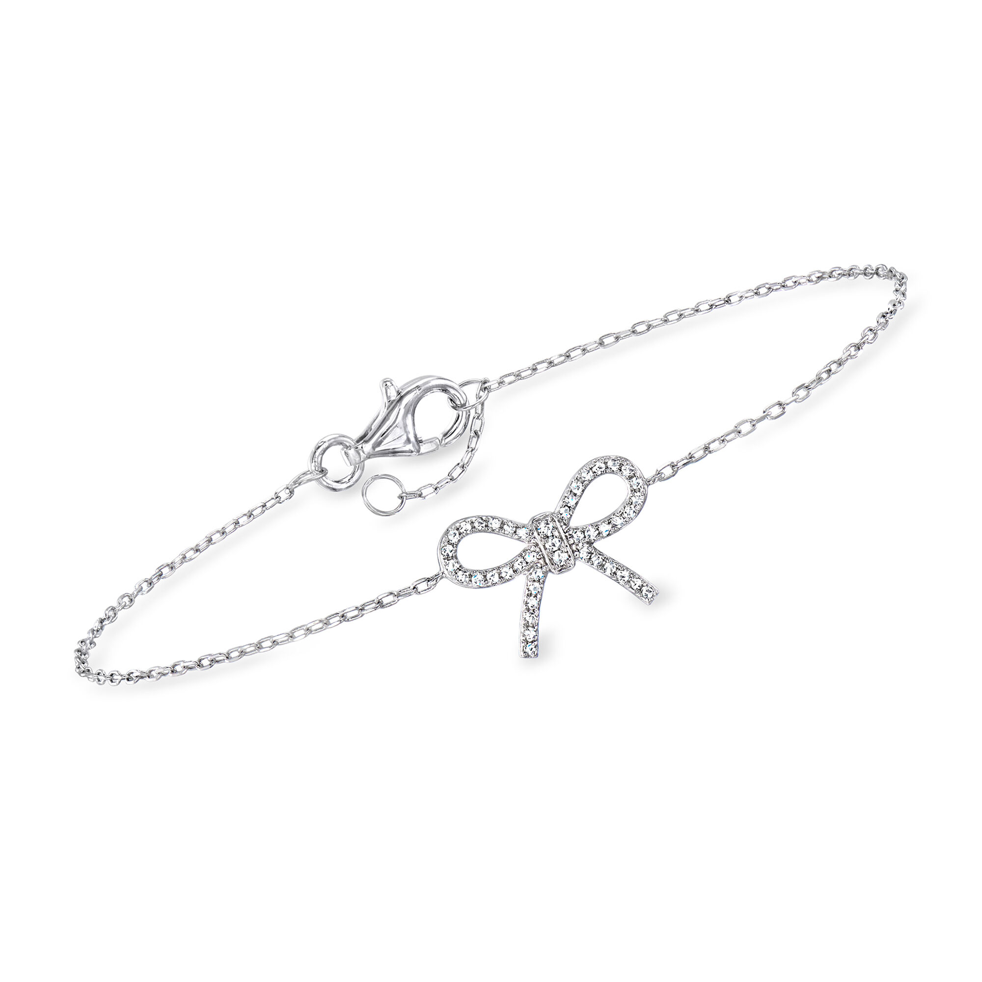 10 ct. t.w. Diamond Bow Bracelet in Sterling Silver. 6.5