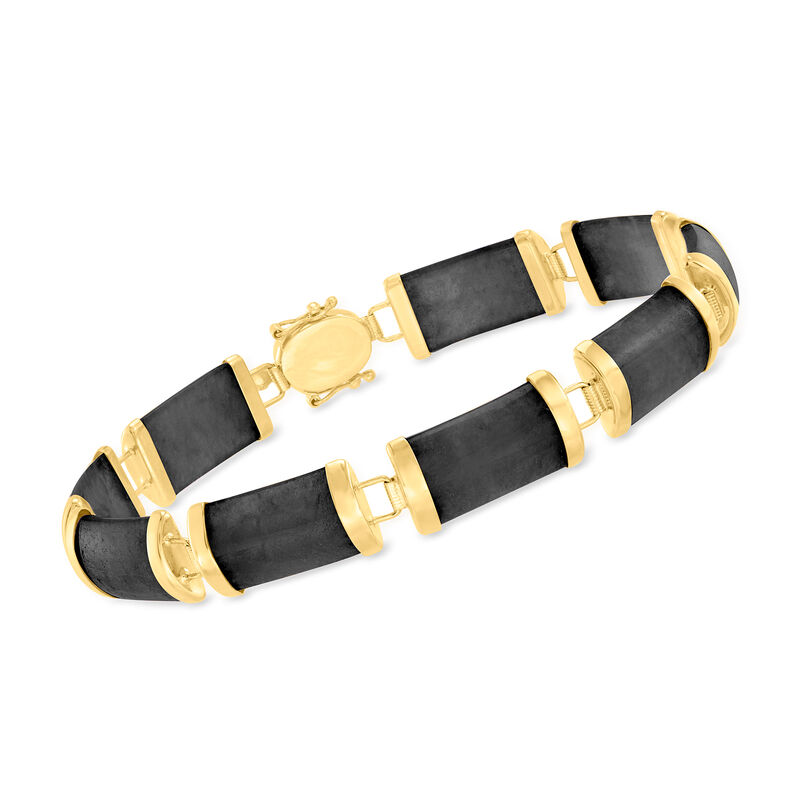 Black Jade &quot;Good Fortune&quot; Bracelet in 14kt Yellow Gold image number 2