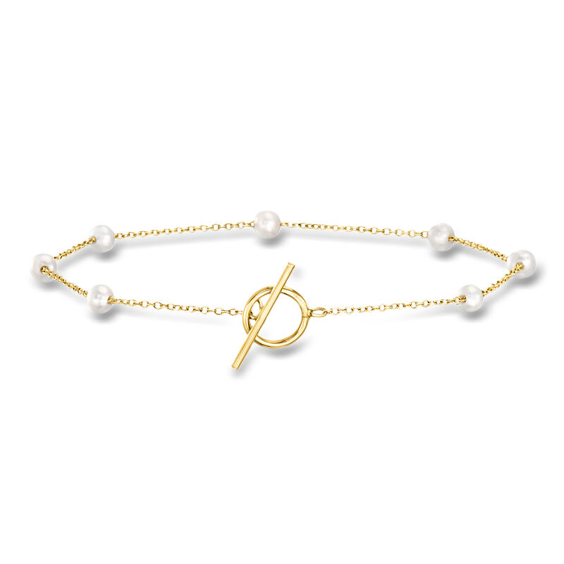 3-3.5mm Cultured Pearl Station Toggle Bracelet in 14kt Yellow Gold image number 0
