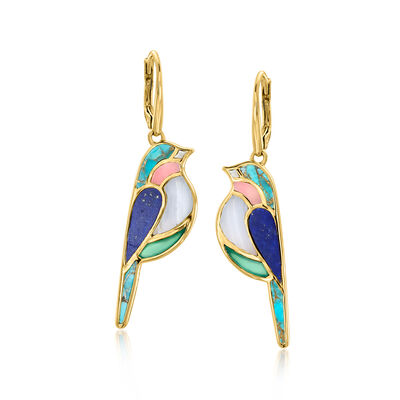 Multi-Gemstone Bird Drop Earrings in 18kt Gold Over Sterling