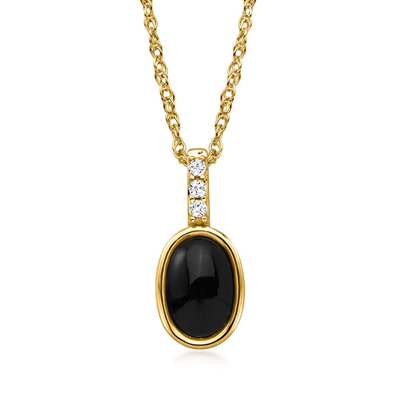 Onyx Pendant Necklace with Lab-Grown Diamonds in 10kt Yellow Gold. 18" image number 1