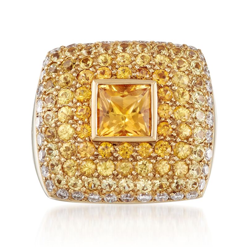 C. 1980 Vintage 4.50 ct. t.w. Yellow Sapphire and .75 ct. t.w. Diamond Dome Ring in 18kt Yellow Gold. Size 6.5 image number 0