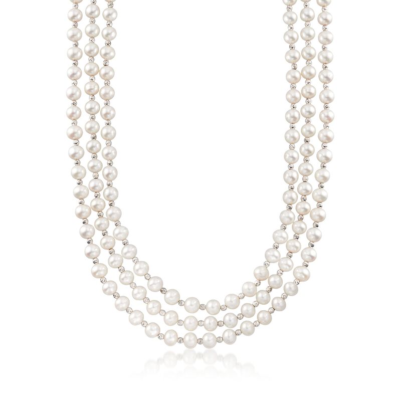 7-7.5mm Cultured Pearl and Sterling Silver Bead Endless Necklace image number 0